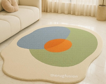 Abstract Blob Tufted Rug: Handmade Wool-Cotton Blend, Playful Modern Area