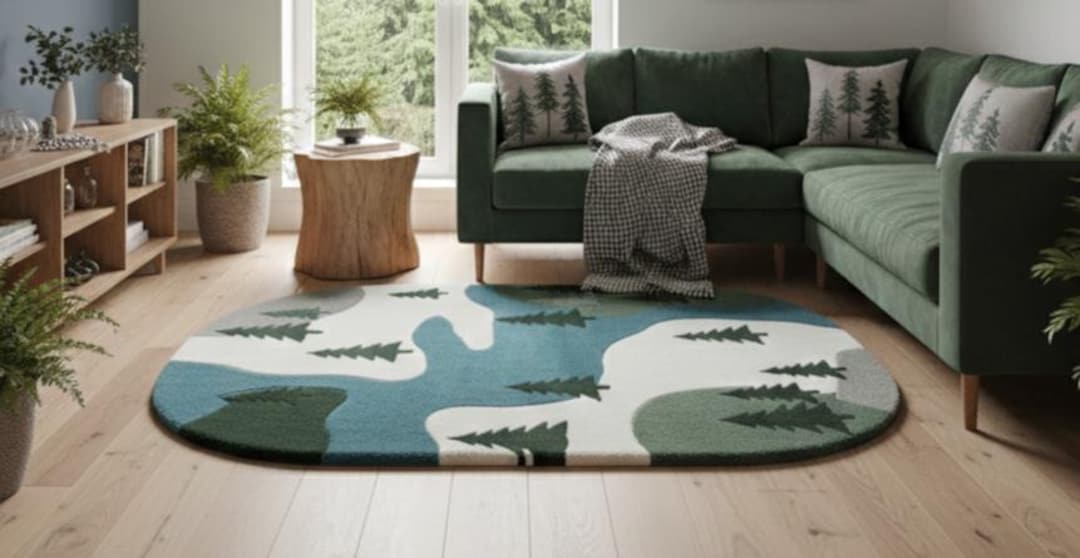 Spruce Tree Rug Abstract Evergreen Tree Rug Organic Oval Hand-tufted Wool Carpet Modern ...