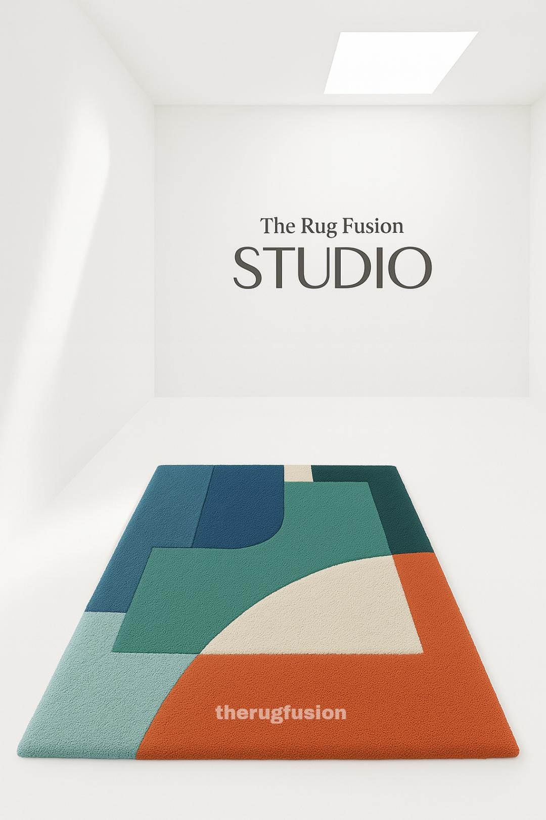 Geometric Tufted Rug: Teal Blue Orange Abstract Art - Handmade - Etsy