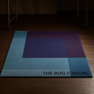 Modern Color Block Rug – Abstract Geometric Area Rug in Navy, Teal & Plum – Contemporary Minimalist Carpet for Living Room or Office