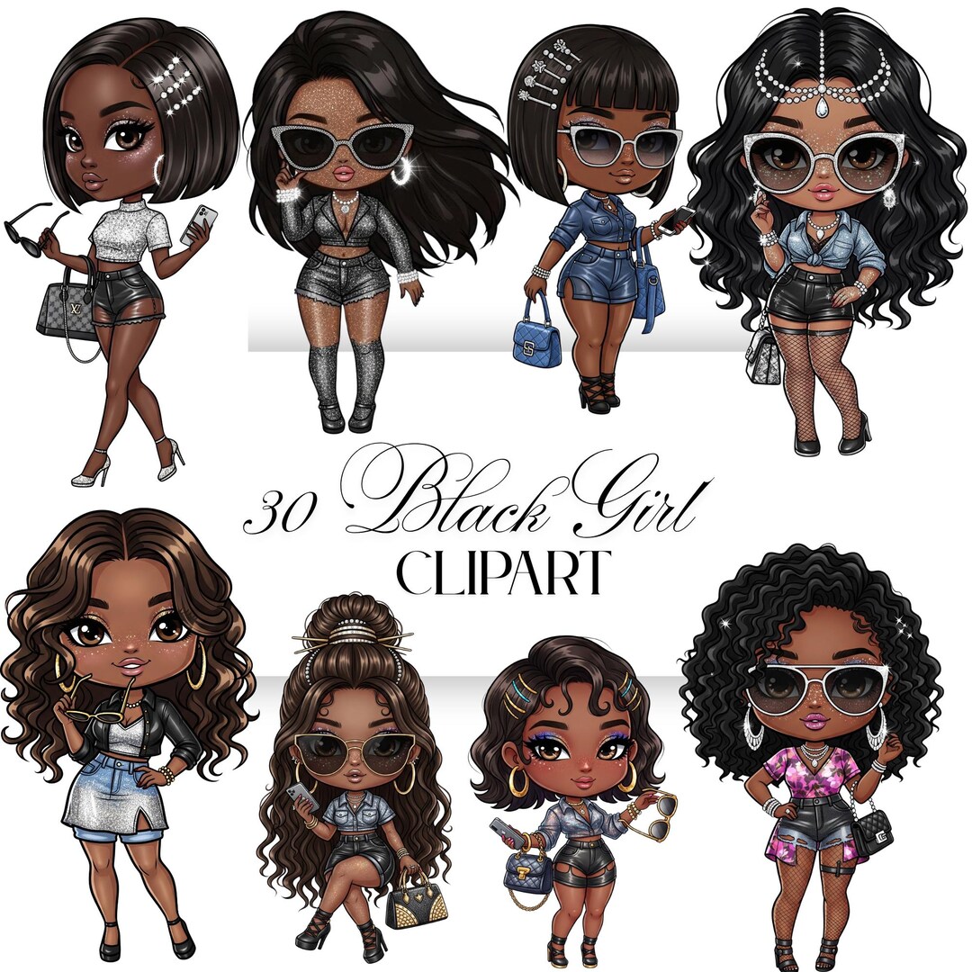 Chibi Black Girl Clipart Bundle: 30 PNG Illustrations (digital Download ...