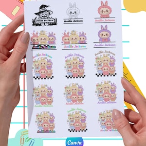 Labubu Name Labels: Editable School Stickers Canva Template (Digital Download)