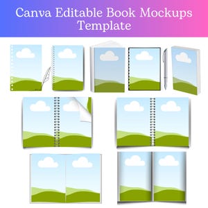 Canva Editable Book Mockup Template |9 Book Cover Mockups | Drag and Drop Workbook Mockup | Open Book and Magazine Mockup I Digital Template