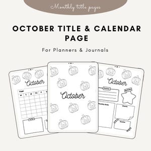 October Title Page I Pumpkin October Calendar I Printable Calendar IJournal Cover Page I Planner Cover Page I Printable Planner page