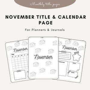 November Title Page I Coffee November Calendar I Printable Calendar IJournal Cover Page I Planner Cover Page I Printable Planner page