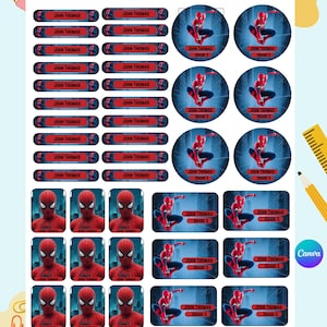 Spiderman School Name Labels: Editable Canva Template (Digital Download)