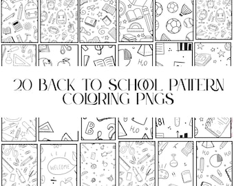Back to School Digital Coloring Papers | Seamless Repeat Printable Pattern Worksheet | Fun School Theme Pages | PNG Clipart Bundle for kids