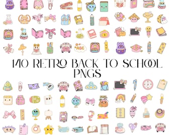 Retro Back to School Supplies Clip art, 140 Groovy School Bundle PNG, Classroom Clipart Png Bundle, Teacher pastel png , Daisy book Pencil