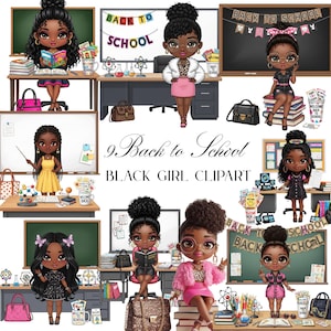 Back to School Black Girl Clipart ,Black Afro Girl PNG, Women Teacher PNG Clipart ,African American Girl  PNG | Classroom Back to School Art