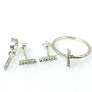 Conjunto de joias com anel, brinco e pingente de diamante feito à mão, lindo conjunto de joias com a letra "I", joias personalizadas com iniciais de prata esterlina 925