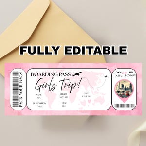 Bearbeitbare Bordkartenvorlage, druckbares personalisiertes Flugticket, Canva Bordkarte, digitaler Download Girls Trip Invite