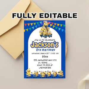 Editable Minions Birthday Invitation Template / Minions Birthday Invitation Template for Kids / Kids Birthday Party Invitation Template