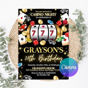 Casino Birthday Invitation Editable Casino Theme Birthday Invitation Casino Poker Engagement Birthday Party, Casino Invitation