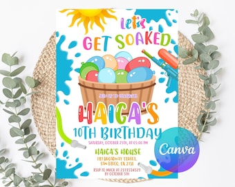 Water Balloon Birthday Invitation: Editable Splash Party Invite (Digital Printable 5x7)