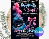 Editable Burnouts or Bows Gender Reveal Baby Shower Invitation, Boy or Girl, He or She Gender Reveal Invite, Burnouts or Bows Invitation