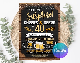 Cheers & Beers Birthday Invitation: Editable Beer Party, Any Age (Digital Download)