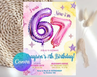 6-7 Birthday Invitation for Girls, Editable Meme Trending Six Seven Party Invite, Bruh, Girl Birthday, Kids Birthday Digital Invite