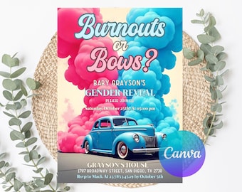 Editable Burnouts or Bows Gender Reveal Invitation (Digital Invite)