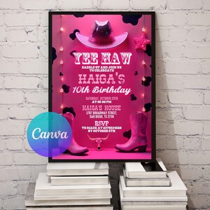 Cowgirl Birthday Invitation, Nashville Party, Pink Cowgirl Party Invite, Space Cowgirl Birthday, Disco Rodeo Invite, Editable Canva Template