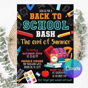 Back to school party Invitation, End of summer Invite, School Kids, School Bus Digital, Editable Printable Download