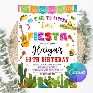 Fiesta Birthday Invitation, Mexican Theme Invitation, Fiesta Invitation, Mexican Papel Birthday Invite, Canva Editable Invitation Template