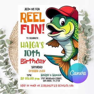 Editable Fishing Birthday Invitation Template, Fishing Invite, Fish Birthday invitation, Reel in the Fun, Boy Birthday Invitation Printable