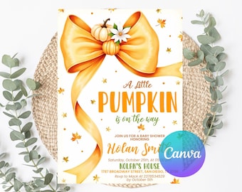 Pumpkin Baby Shower Invitation: Fall Bow, Editable Template (PDF File)