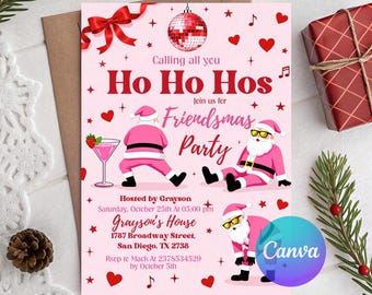 Invito divertente di Natale, invito Ho Ho Hos, festa di Natale tra amici, invito per festa di Natale per adulti, modello Canva