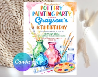 Editable Pottery Art Birthday Party Invitation, Potter Painting Invite, Painting Artist, Digital Download
