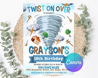Editable Tornado Birthday Invitation, Weather Theme (Digital Download)
