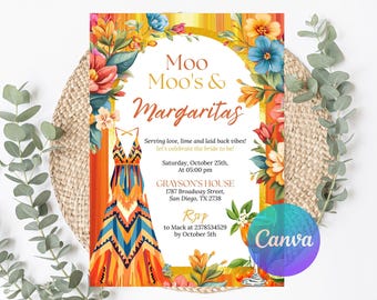 Moo Moo's & Margaritas Invitation, MuMu and Margarita party, Moo Moo's and Mimosas, Girls night invitation, Instant Download