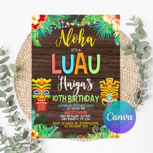 Luau Birthday Invitation, Luau Invitation, Hawaiian Birthday Invitation, Luau Party Invitation, Hawaiian Invitation Editable Luau Invitation