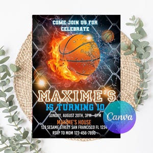 Neon Basketball Invitation, Editable Basketball Party Invitation, Basketball Fire, Basketball, All Star Invitation, Basketball Theme Invite