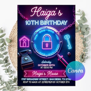 Escape Room Birthday Invitation, Mystery Birthday Party Invitation, Kids Escape Room Party Invite, Detective Game Night, Canva Template