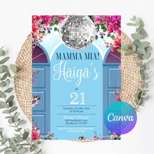 Editable Mamma Mia Birthday Invitation, Dancing Queen Birthday Invite, Greek Party, Mamma Mia Theme, Digital Invitation Template