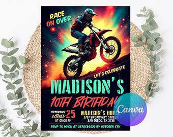 Motocross Birthday Invitation Template: Editable Dirt Bike Party Invite (Digital Download)