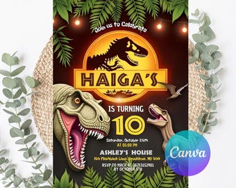 Editable Dinosaur Invitation, Dinosaur Birthday Party Invitation, Dinosaur World Invite, T-Rex Party Invite, Jurassic Birthday, Digital