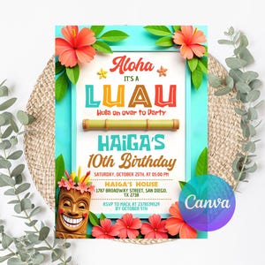 Aloha Birthday Invitation, Luau Invitation, Hawaiian Birthday Invitation, Luau Party Invite, Hawaiian Invitation, Editable Luau Invitation