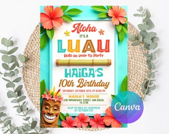 Aloha Birthday Invitation, Luau Invitation, Hawaiian Birthday Invitation, Luau Party Invite, Hawaiian Invitation, Editable Luau Invitation