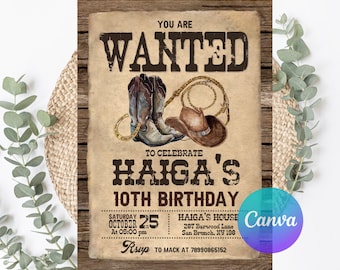 Cowboy Invitation, Western Hoedown Birthday Party Invitation, Printable Cowboy Birthday Invite, Saddle Up And Put Your Boots On, Digital