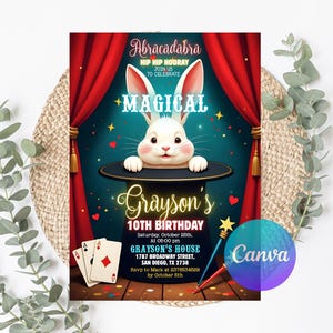 Magic Party Invitation, Magic Birthday Invitation, Magician Invitation, Magic Show Invitation, Magic Show Birthday Party, Instant Download