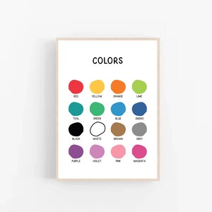 Educational Colors Poster, Homeschool Educational Decor, Printable Colors Wall Art, Preschool Classroom, Digital Download