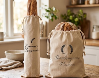 Personalized Bread Bag, Custom Baguette Bag with Name, Reusable Linen Bread Storage, Housewarming Gift, Bakery Lover Gift
