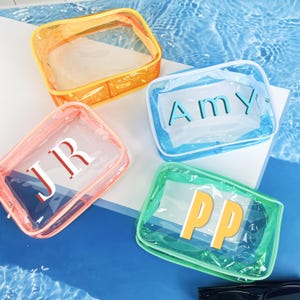 Personalized Clear Makeup Bag,Dry Wet Vacation Bag,Custom Name  Cosmetic Bag,Custom Summer Pool Bag,Gift for Her,Bachelorette Party Gift