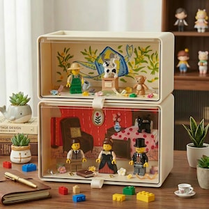 Handbemalte Hintergrund Acryl Vitrine für Blind Box Figuren - Mini Diorama Schattenbox, Acryl Schattenbox mit handgemalter Szene