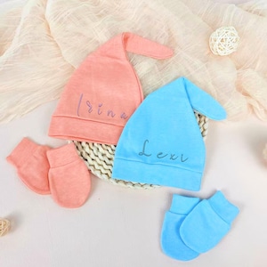 BABY NAME Swaddle,Baby Shower Gift,Personalized Baby Swaddle Hat&Mittens,Baby Coming Home Outfit, Newborn Set Name, Baby Boy Girl Gift