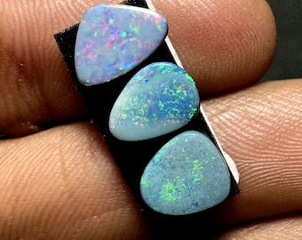 Australian Opal Doublet Cabochons: Multi-Fire Gemstone Lot (3 Pcs)