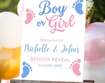 Gender Reveal Welcome Sign, Boy or Girl Party Decoration, Custom Foam Board Baby Shower Reveal Board, Personalized Pink and Blue Party Sign