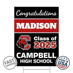 Custom Graduation Yard Sign | Class of 2025 | Personalized Senior Sign with Name, School Colors | Weatherproof Double-Sided + Aluminum Stake