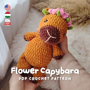 Blumen-Capybara-Häkelmuster, Chenille-Amigurumi-Plüschtier-PDF-Muster